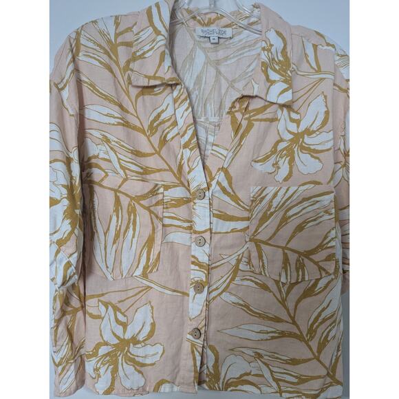 Rachel Zoe Size XL Linen Blend Button Up Cropped Shirt Short Sleeve Hawaiian - Picture 7 of 10